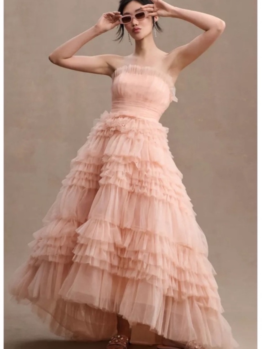 MAC DUGGAL Strapless Tulle Ruffle Gown Dress 20573 | NWT | Size 4